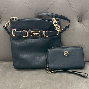 Michael Kors Navy Shoulder Bag and Wallet Set